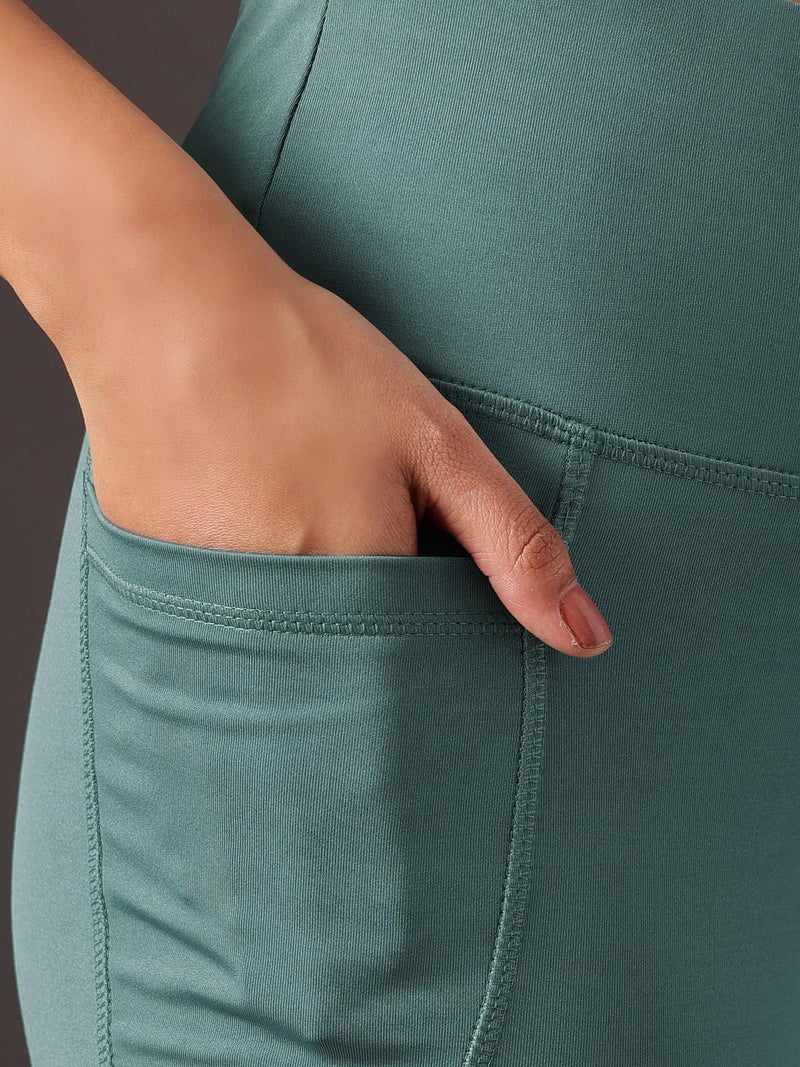 Clovia Women's Comfort-Fit High Waist Flared Yoga Pants (AB0090B08_Navy Blue_XXL) - Image 4