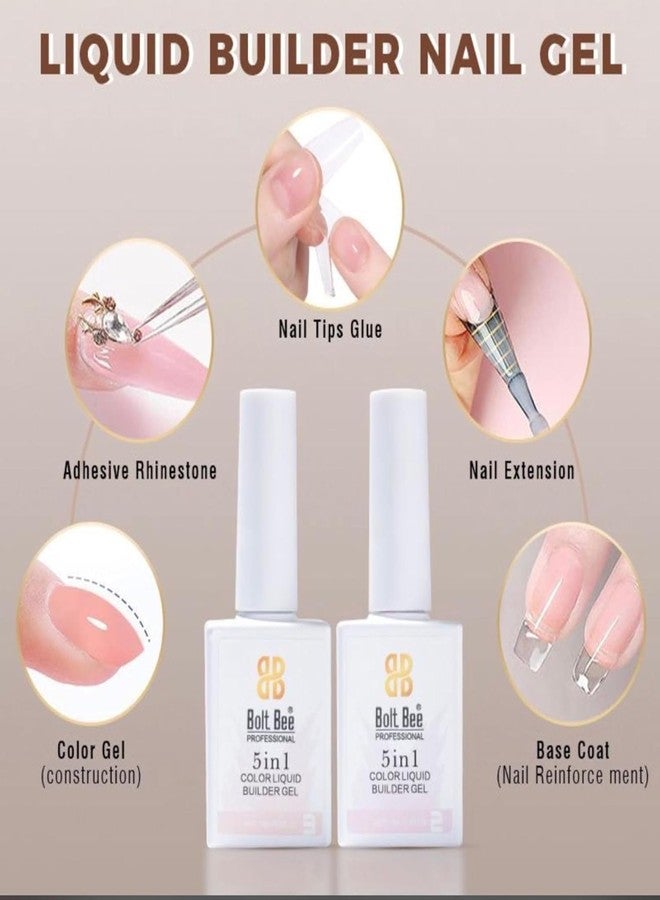 BOLT BEE 5 in 1 Color Liquid Builder Gel BIAB, Clear Pink Nude White, 15ml Nail Strengthener, Extension Hard Gel, Soak Off, UV Light Cure (4) - Image 2