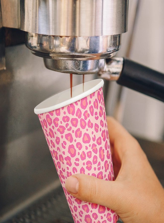 Whaline 50Pcs Leopard Hot Pink Paper Cups with Lids Pink White Paper Coffee Cups Animal Disposable Cups for Hot Drinks Cold Beverage Bridal Baby Shower Birthday Wedding Party Supplies - Image 4
