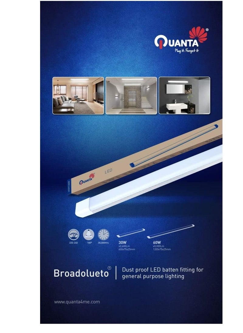 RACO Quanta 80W 4ft LED Batten Fittings Integrated Tube Lamp 7000k Day Light, 1200x75x25mm Wall and Ceiling Lighting 30000h Long Lifespan Luminance 5000Lm with Plastic Tube Cover  - Image 5