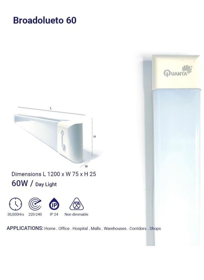 RACO Quanta 80W 4ft LED Batten Fittings Integrated Tube Lamp 7000k Day Light, 1200x75x25mm Wall and Ceiling Lighting 30000h Long Lifespan Luminance 5000Lm with Plastic Tube Cover  - Image 4