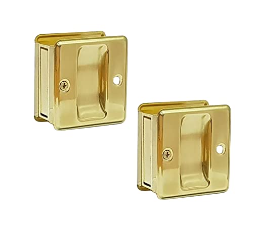 QCAA Solid Brass Sliding Door Pull Passage Door Pocket Polished Brass 2 Pack - Image 1