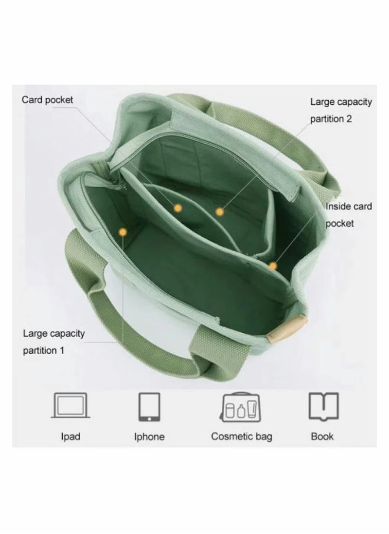 SYOSI - Large Capacity Multi-Pocket Handbag Canvas Japanese Handmade Tote Crossbody Bag Shoulder Purse for Work Daily Travel (Green) - Image 1