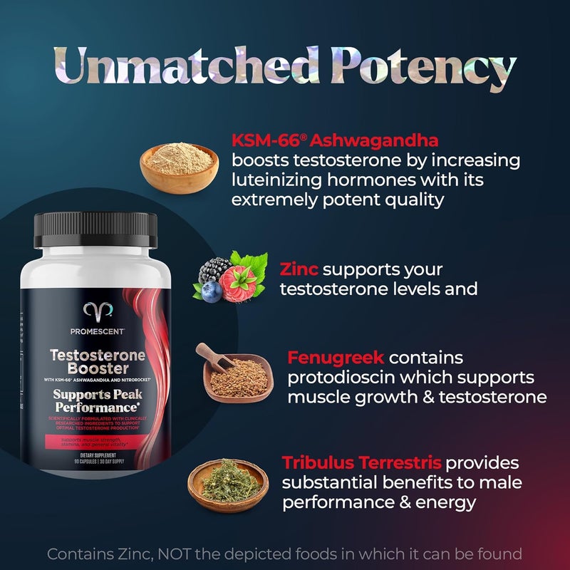 Promescent Testosterone Booster for Men Supplement wTongkat Ali LongJack KSM66 Ashwagandha Goat Weed Fenugreek  Tribulus Terrestris Supports Natural Energy Stamina  Strength 90 Capsules - Image 2