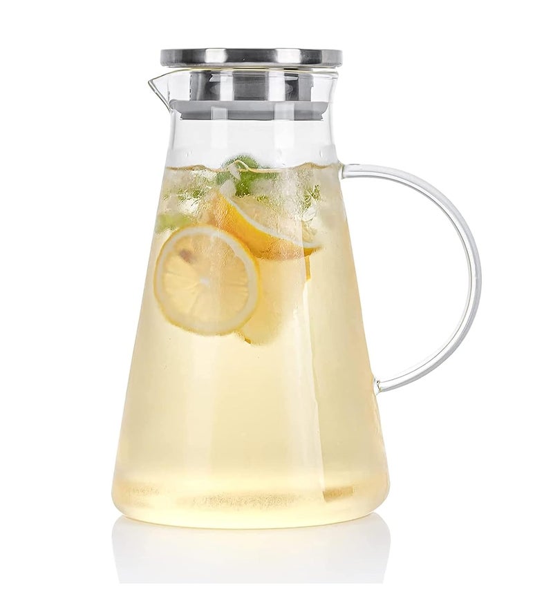 FitsFlair Glass Water jug Pitcher with with lid iced Tea Pitcher Water jug hot Cold Water ice Tea Wine Coffee Milk and Juice Beverage Carafes 18 LTR Pack of 1 1800 ML Steel LID JUG - Image 2