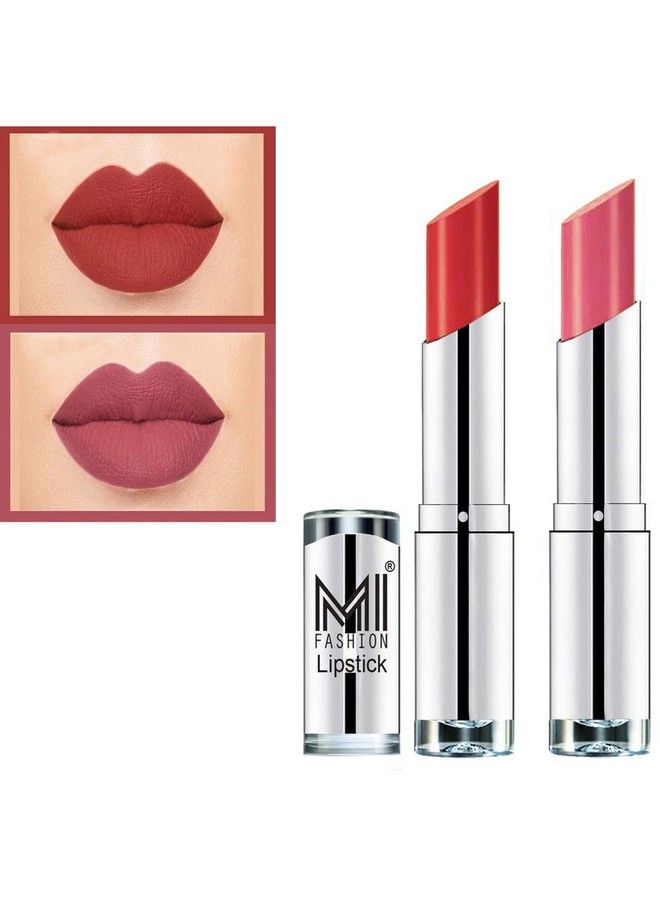 MI FASHION Cr�Me Matte Lipsticks Set For Professionals Combo Of 2 ( Orange Metallic Nude ) - Image 2