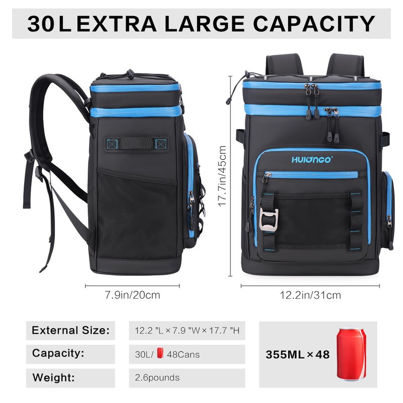 Hulongo 30l Large Waterproof Leakproof Cooler Backpack for Men & Women, Insulated Backpack Cooler for Camping, Beach, Fishing, Picnicï¼ŒOutdoor, 30L, 48Cans, Black - Image 2