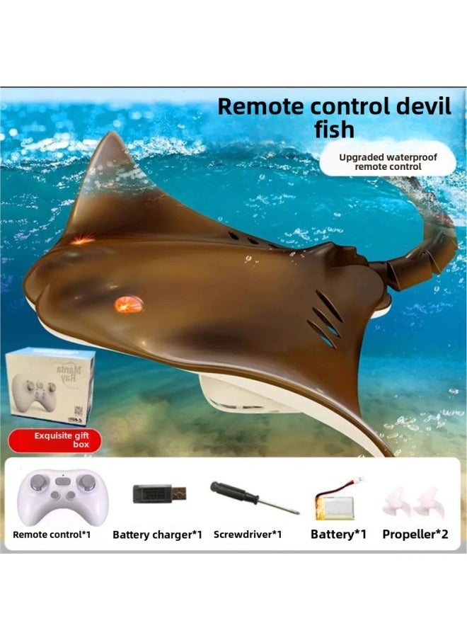 Water Remote Control Mechanical Python Rechargeable Water Remote Control Boat Electric Real Shark Python Model Children's Toys-Color:Remote Control Devil Fish Newly Upgraded Simulated Swim + Water Spray Light-Specifications:A Total Of About 30 Minutes Of Use  - Image 1