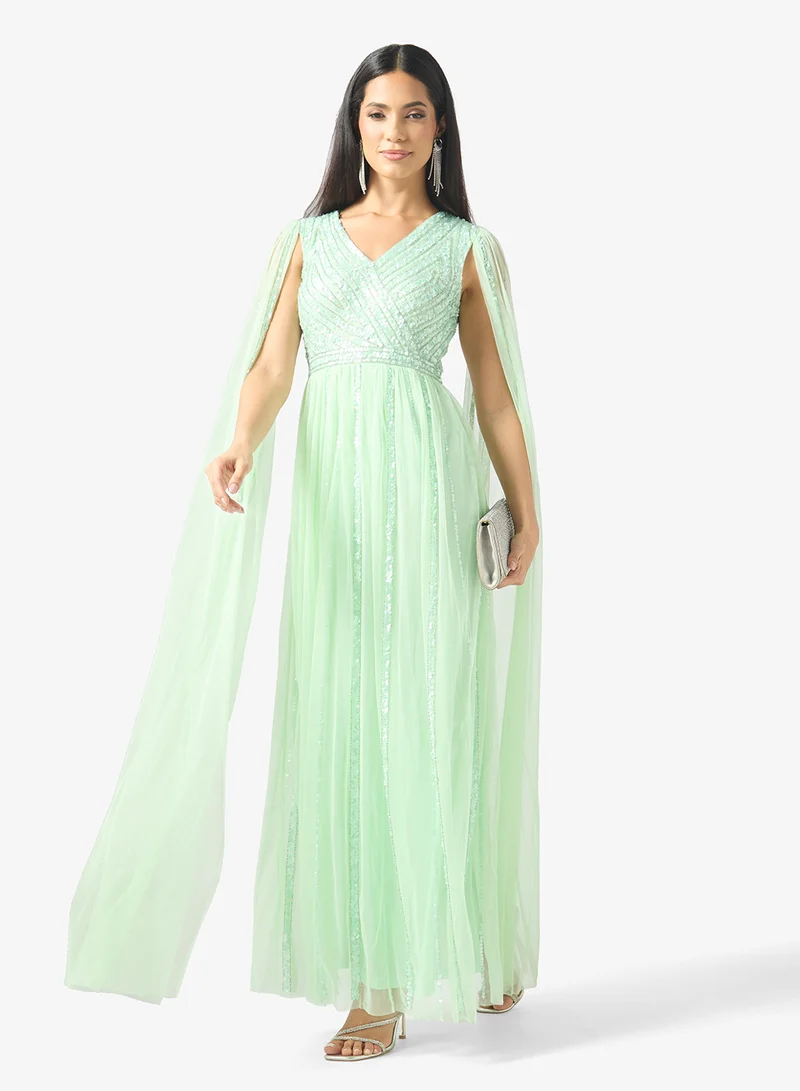 Namshi X Embellished Gown With Exaggerated Sleeve Trail