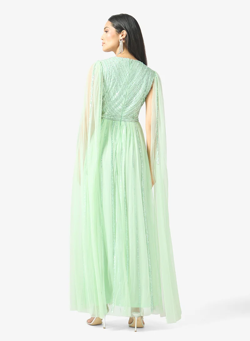 Namshi X Embellished Gown With Exaggerated Sleeve Trail