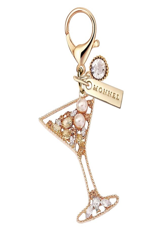 MONNEL MC573 Little Crystal Cocktail Lobster Clasp Charm for Women with Velvet Bag (Brown,1 Piece) - Image 1
