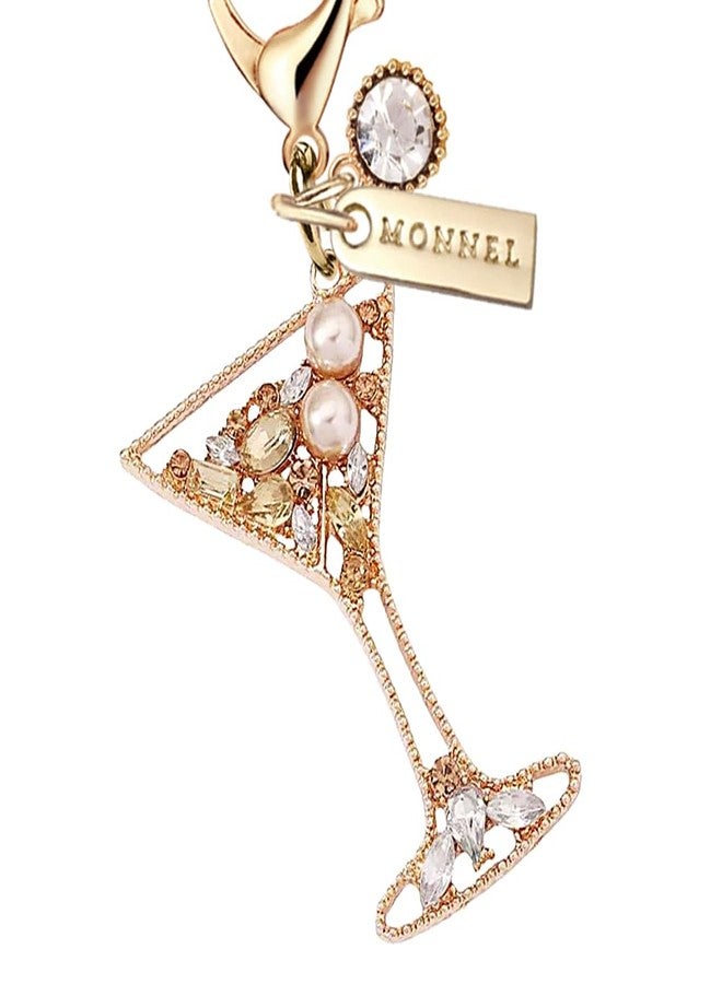 MONNEL MC573 Little Crystal Cocktail Lobster Clasp Charm for Women with Velvet Bag (Brown,1 Piece) - Image 2