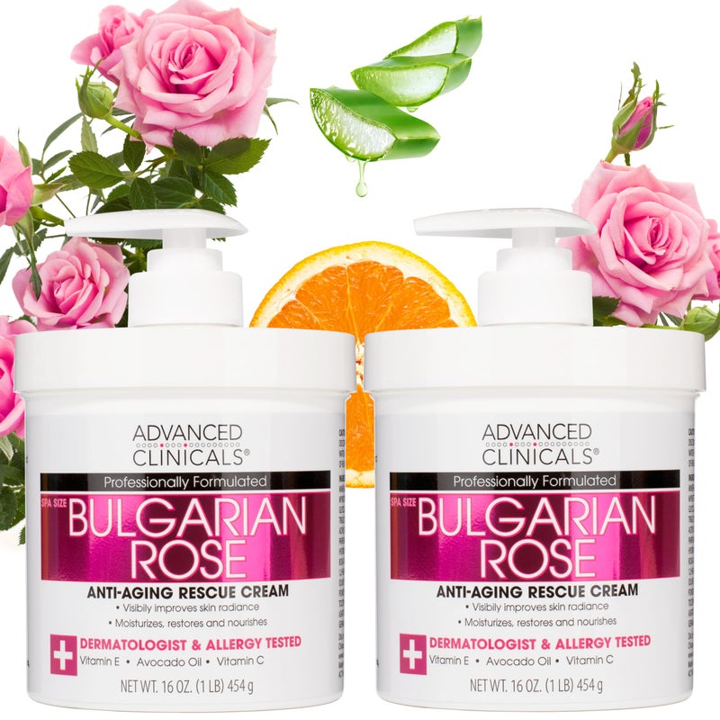 Advanced Clinicals Bulgarian Rose Lotion For Women | Rose Scented Vitamin C Body Lotion Cream | Anti Aging Vitamin E Moisturizer Body Butter Improves Look Of Sagging Dry Skin & Texture, 16 Oz, 2-Pack - Image 1