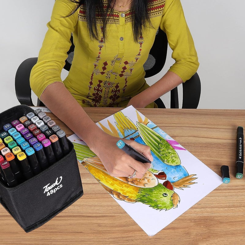 Art Marker Set, Colors, Dual Tip Markers with Carrying Case, for Drawing Sketching Illustration (48) - Image 2