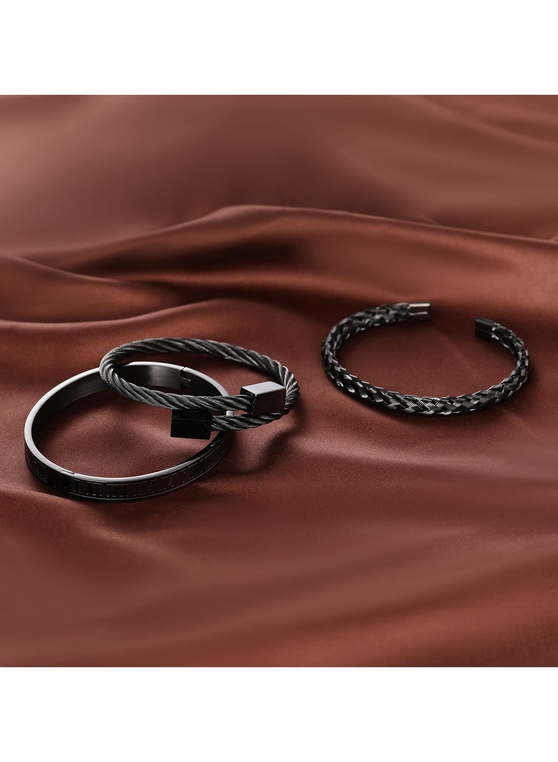 Excefore Stainless Steel Bracelets for Men Gold Roman Numeral Bangle Bracelet Twisted Cable Bracelet Adjustable Cuff Bracelet Mens Luxury Jewelry Bracelets Gifts 3PCS - Image 4
