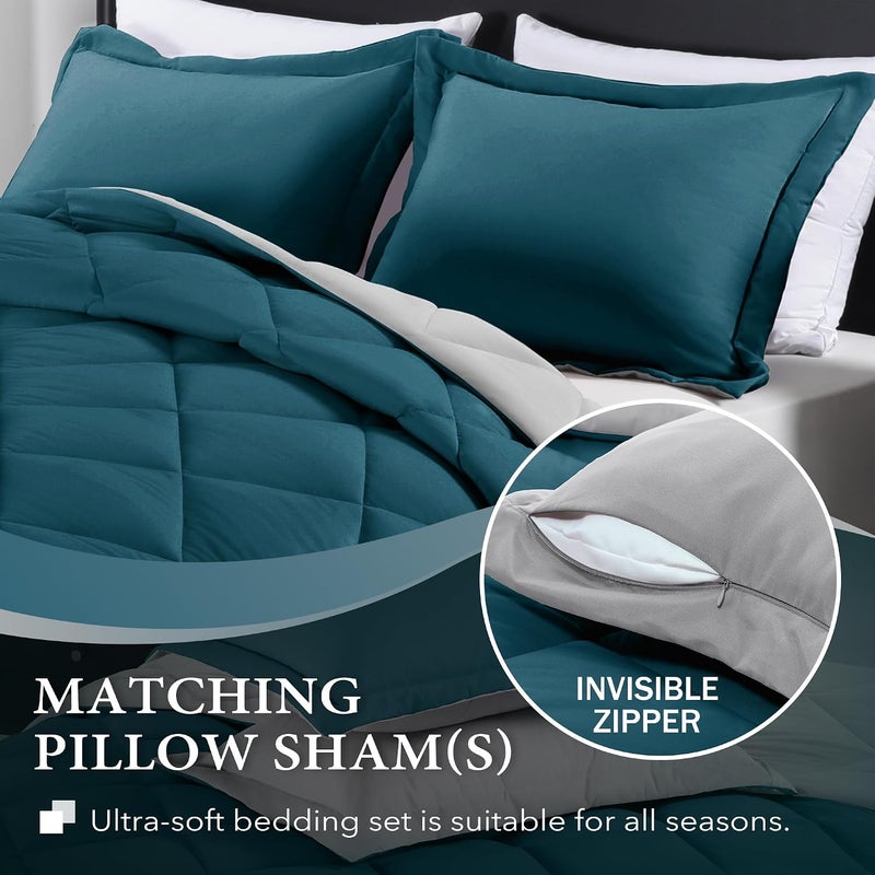 downluxe Queen Comforter Set - Green and Grey Queen Comforter, Soft Bedding Sets for All Seasons -3 Pieces - 1 Comforter (88"x92") and 2 Pillow Shams(20"x26") - Image 3