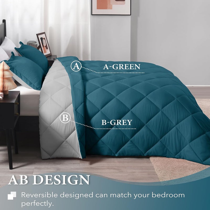 downluxe Queen Comforter Set - Green and Grey Queen Comforter, Soft Bedding Sets for All Seasons -3 Pieces - 1 Comforter (88"x92") and 2 Pillow Shams(20"x26") - Image 4