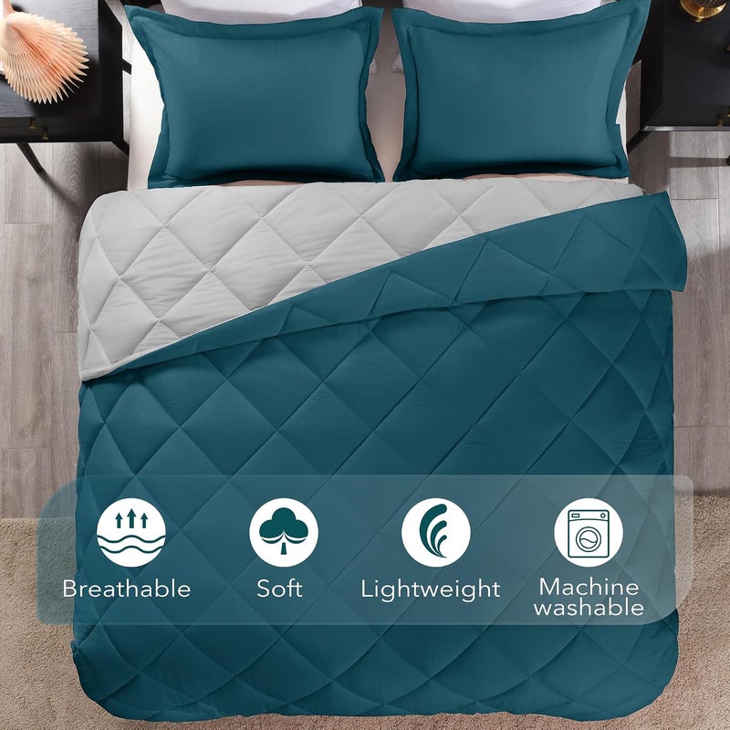 downluxe Queen Comforter Set - Green and Grey Queen Comforter, Soft Bedding Sets for All Seasons -3 Pieces - 1 Comforter (88"x92") and 2 Pillow Shams(20"x26") - Image 5