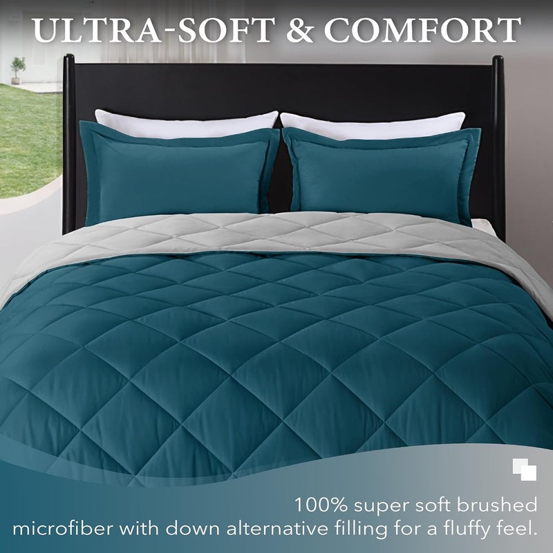 downluxe Queen Comforter Set - Green and Grey Queen Comforter, Soft Bedding Sets for All Seasons -3 Pieces - 1 Comforter (88"x92") and 2 Pillow Shams(20"x26") - Image 2