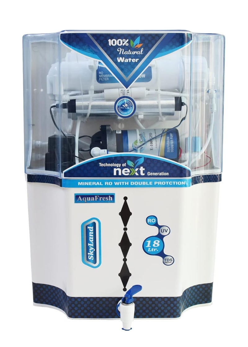 AQUAFRESH Skyland Model 18 L Ro Uv Uf Tds Water Purifier 7 Stages PurificationSuitable For BorewellTankerMunicipal Water White Blue - Image 1
