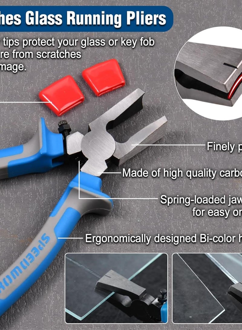 GGOOT 14Pcs Premium Glass Running Breaking Pliers and Class Cutter Tools Kit Breaker Grozer Pliers Heavy Duty Glasses Cutting Tool with Rubber Tip Work Great for Stained Glasses, Tiles, Mosaic - Image 4
