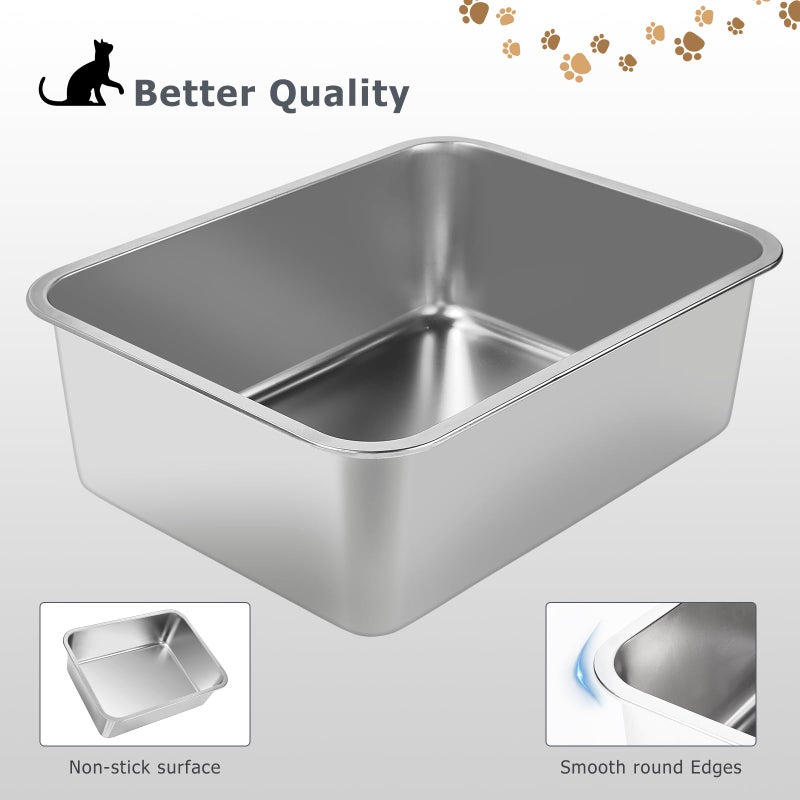 GIUOIDUO Stainless Steel Cat Litter Box - Metal High Sided Cat Pan, Large Stainless Steel Box, Indoor Litter Tray, Non Stick, No Smell, Easy-Clean Design for Hygienic Pet Care â€“ Large Size for All Cats - Image 5
