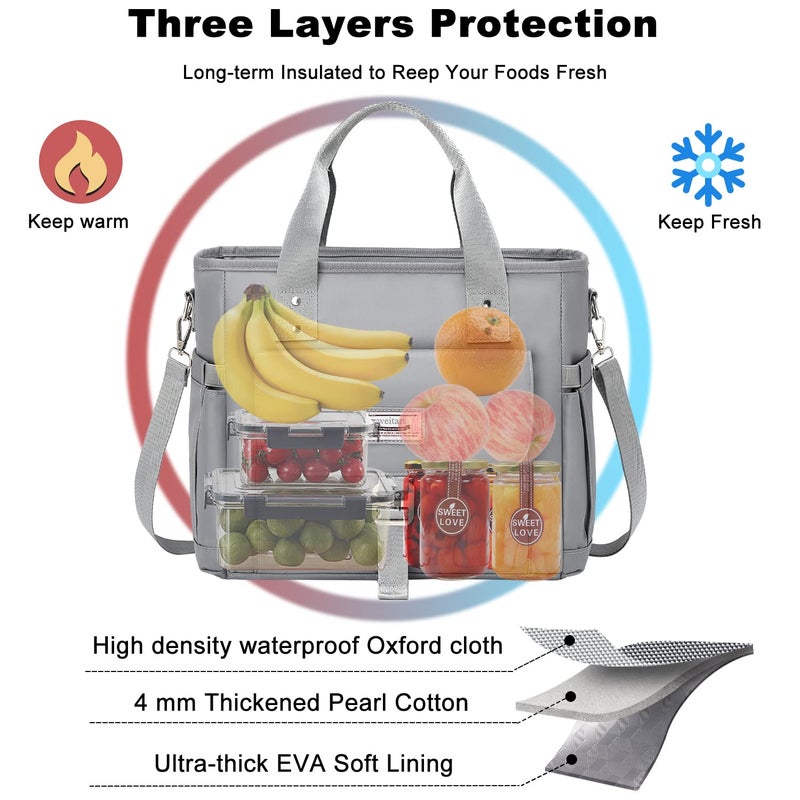 Weitars Lunch Bag for Men Women,Leak Proof Lunch Box for Work,Large Lunch Tote Bag with Removable Shoulder Strap,Insulated Lunch Bag for Picnic Hiking - Image 4