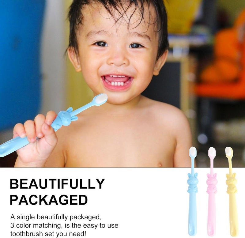 3pcs Toothbrush Set with 10,000 Soft Bristles, Manual Toothbrush for Ages 2-8, Cartoon Rabbit Design, Gentle Oral Care Tool - Image 2