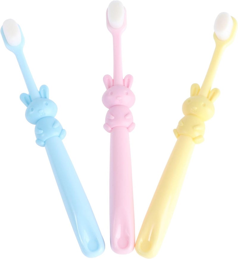 3pcs Toothbrush Set with 10,000 Soft Bristles, Manual Toothbrush for Ages 2-8, Cartoon Rabbit Design, Gentle Oral Care Tool - Image 1