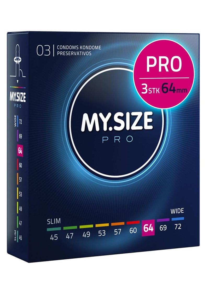 My Size Pro Ultra Thin Condoms 3 Pieces (64 Size) – Odorless, Long Lasting, Sustainable, Premium Quality for Maximum Comfort, Pleasure, and Sexual Health – Proper Fit Reduces Risks and Enhances Protection – Latex Men Condoms Available in Multiple Sizes (45 to 72)  - Image 1