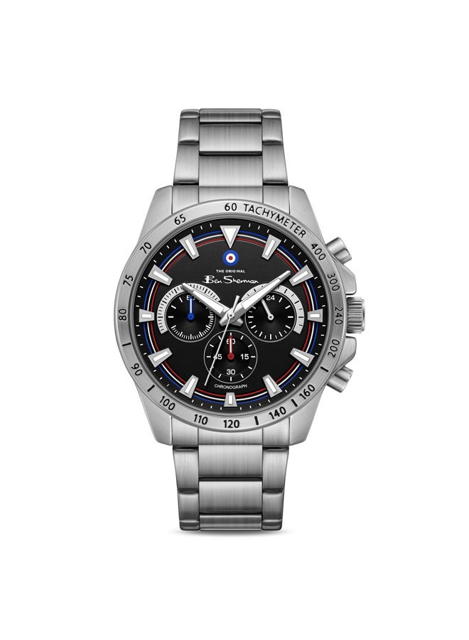 Ben Sherman Liverpool  Black Dial Stainless Steel Bracelet Chronograph Watch for Men, 44mm - Image 1