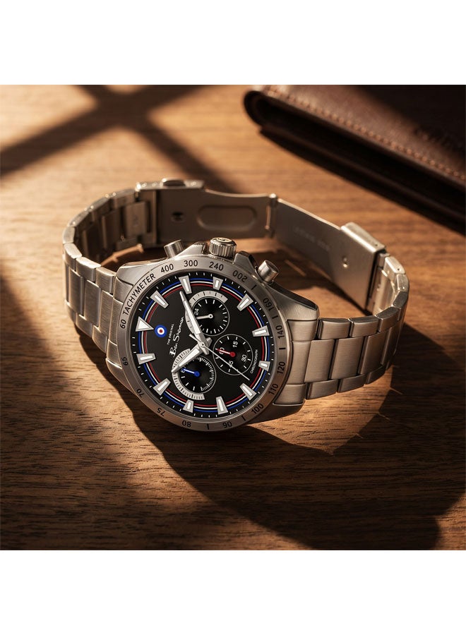 Ben Sherman Liverpool  Black Dial Stainless Steel Bracelet Chronograph Watch for Men, 44mm - Image 4