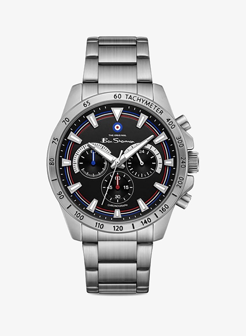 Ben Sherman Liverpool  Black Dial Stainless Steel Bracelet Chronograph Watch for Men, 44mm - Image 1