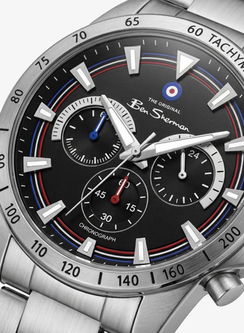 Ben Sherman Liverpool  Black Dial Stainless Steel Bracelet Chronograph Watch for Men, 44mm - Image 2