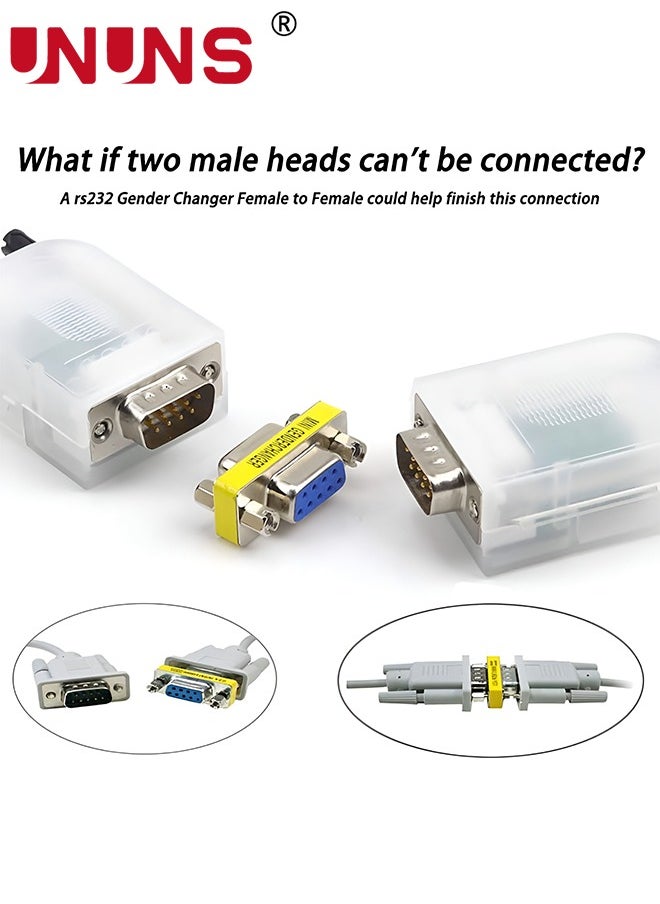 UNUNS - 9 Pin DB9 Male To Male Female To Female,Serial Cable Gender Changer Coupler Adapter,RD232F2F|RS232 DB9 Data Transfer Serial Port Adapter,10 Pack Silver - Image 1