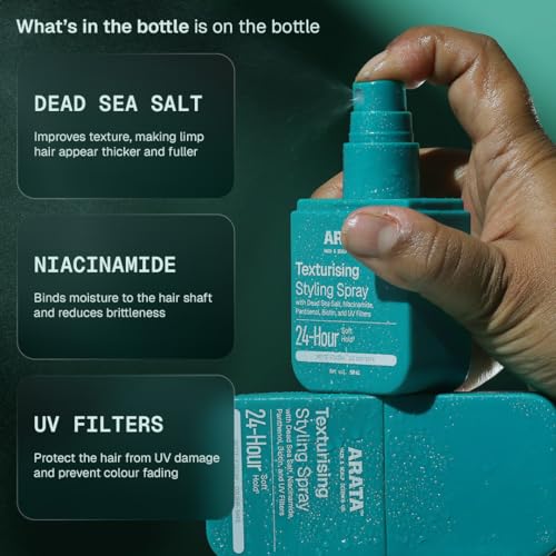Arata Volumizing Sea Salt Hair Spray | Niacinamide & Biotin | Long-lasting Soft Hold | Matte Finish | Beachy Waves | Hair Texturizing Spray for Men & Women | Drying Alcohol-Free | Derma-Tested | 50 ML - Image 4