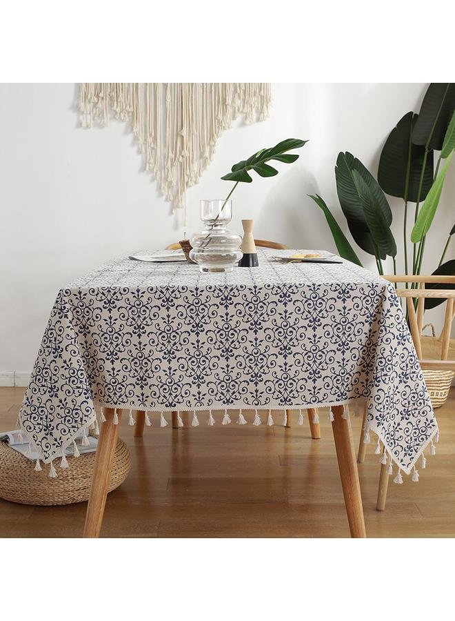 Bluejw Cloth Dad New Chinese Style Retro Blue And White Porcelain Cotton Linen Ins Rectangular Dining Table Tablecloth Tassel Table Mat Coffee Table Tablecloth - Image 5