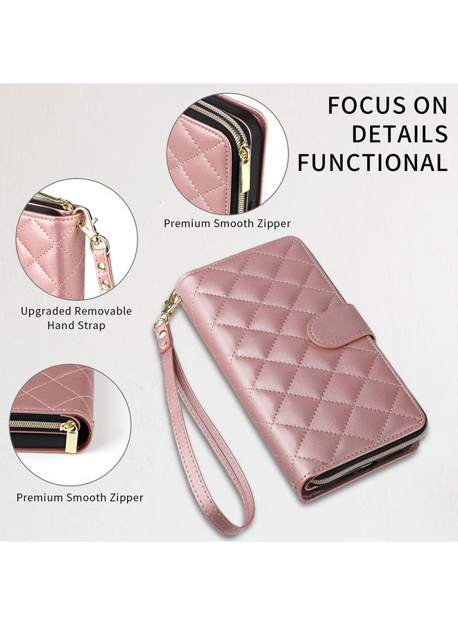 زبون جراب هاتف iPhone 11 Crossbody مع سحاب معيني الشكل ومشبك من الجلد مع حبل - Image 3