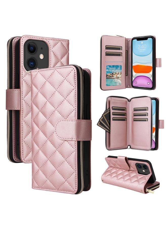 زبون جراب هاتف iPhone 11 Crossbody مع سحاب معيني الشكل ومشبك من الجلد مع حبل - Image 1