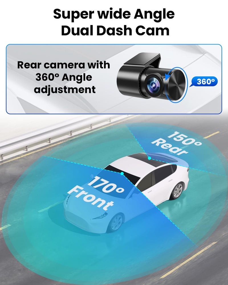 SUVCON Dash Cam Front and Rear 4K/1080P, Dash Camera for Cars Build in WiFi, Full HD Dash Cam with APP Control, 3.94'' IPS Screen Dash Camera with 32GB SD Card, G-Sensor, 24Hr Parking Mote, Loop Recording - Image 4