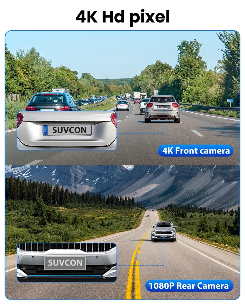 SUVCON Dash Cam Front and Rear 4K/1080P, Dash Camera for Cars Build in WiFi, Full HD Dash Cam with APP Control, 3.94'' IPS Screen Dash Camera with 32GB SD Card, G-Sensor, 24Hr Parking Mote, Loop Recording - Image 2