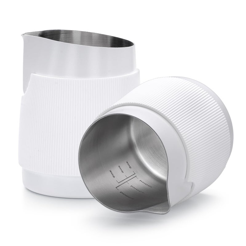 Normcore Normcore Handleless Milk Pitcher with Round Spout  Espresso Steaming Pitcher  188 Stainless Steel Milk Frothing Jug  Premium Barista Tools  Nonstick coating White  152 oz 450 ml