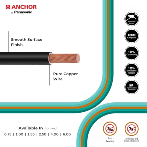 Anchor by Panasonic Penta 1 mm PVC Insulated 45 Meter Copper Electric Wire for Home, Industrial and Commercial Connections (Black, N-96333BK) - Image 3