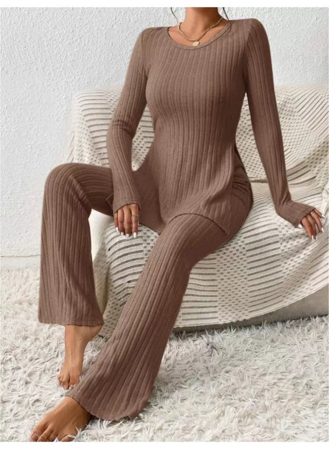 general 2025-2026 Solid-color Casual Stylish and Fit-ting Long-Sleeved Women's Sweater Set (Two Pieces) - Image 1