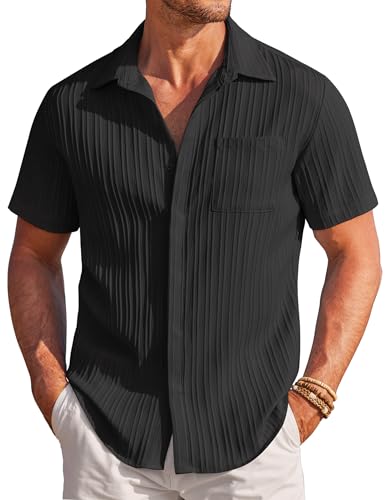 COOFANDY Mens Beach Shirt Short Sleeve Button Down Shirts Summer Beach Shirt Untucked Shirts for Men Black - Image 1