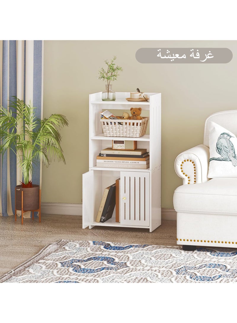 نوايوو خزانة حمام مقاومة للماء مكونة من 4 طبقات، خزانة تخزين حمام قائمة بذاتها مع 3 أرفف تخزين مفتوحة وباب مزدوج، منظم تخزين للمنزل - Image 4