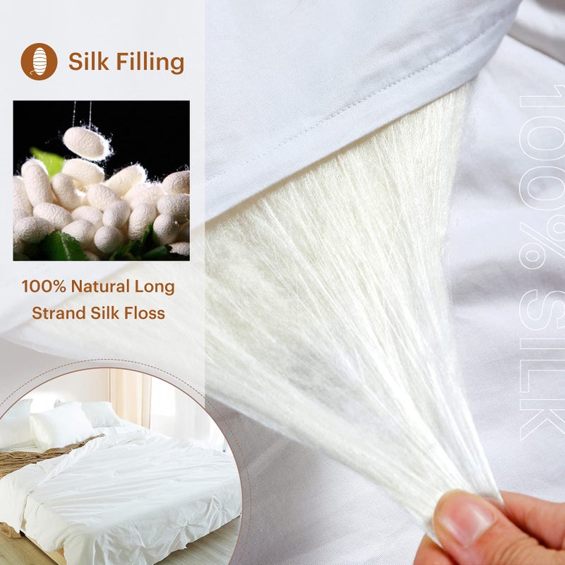 LilySilk All Season Silk Comforter/Duvet/Quilt, 100% Silk Floss Filling with 100% Cotton Cover, Full(76x87 Inch, Net Silk Weight:1.5kg) - Image 2
