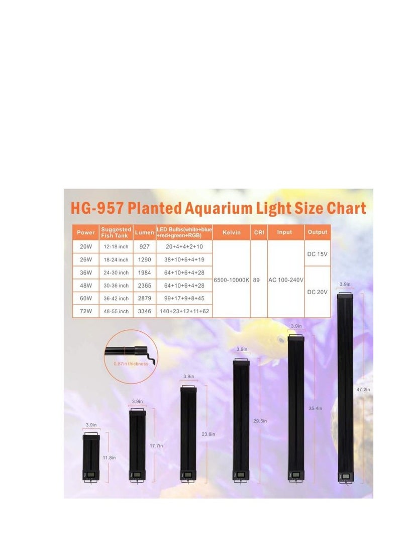 Hygger Aquarium Programmable LED Light, Full Spectrum Plant Fish Tank Light Extendable Brackets with LCD Setting Display, IP68 Waterproof, 7 Colors, 4 Modes for Advanced Players 72W (120-130 cm)  - Image 4