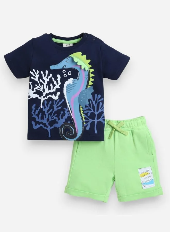 فكتور اند جين Victor And Jane Boys Sea Horse Graphic T-Shirt and Shorts Set