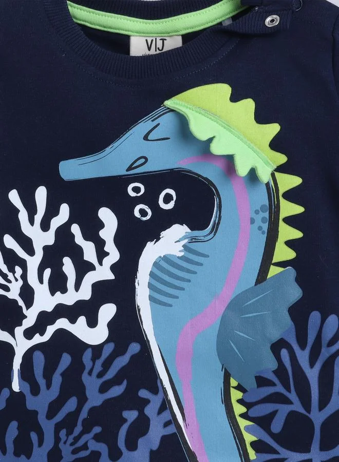فكتور اند جين Victor And Jane Boys Sea Horse Graphic T-Shirt and Shorts Set